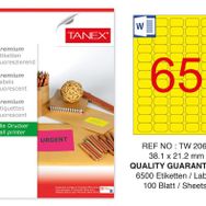 Tanex TW-2065 38.1x21.2 mm 100'lü Sarı Floresan Laser Etiket
