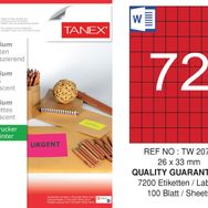 Tanex TW-2072 26.25x33 mm 100'lü Kırmızı Floresan Laser Etiket
