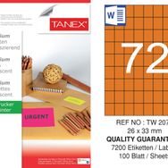 Tanex TW-2072 26.25x33 mm 100'lü Turuncu Floresan Laser Etiket