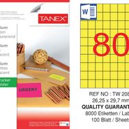 Tanex TW-2080 26.25x29.7 mm 100'lü Sarı Floresan Laser Etiket