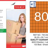 Tanex TW-2080 26.25x29.7 mm 100'lü Turuncu Pastel Laser Etiket