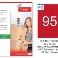 Tanex TW-2095 30x12 mm 100'lü Kırmızı Pastel Laser Etiket