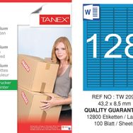 Tanex TW-2096 43.2x8.5 mm 100'lü Mavi Pastel Laser Etiket