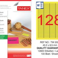 Tanex TW-2096 43.2x8.5 mm 100'lü Sarı Floresan Laser Etiket