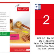 Tanex TW-2102 210x148.5 mm 100'lü Kırmızı Floresan Laser Etiket