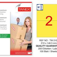 Tanex TW-2102 210x148.5 mm 100'lü Sarı Pastel Laser Etiket