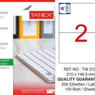 Tanex TW-2102 210x148.5 mm 100'lü Sökülebilir Etiket