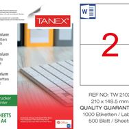 Tanex TW-2102 210x148.5 mm 500'lü Laser Etiket
