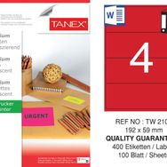 Tanex TW-2104 192x59 mm 100'lü Kırmızı Floresan Laser Etiket