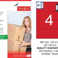 Tanex TW-2104 192x59 mm 100'lü Kırmızı Pastel Laser Etiket