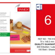 Tanex TW-2106 70x148.5 mm 100'lü Kırmızı Floresan Laser Etiket