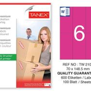 Tanex TW-2106 70x148.5 mm 100'lü Pembe Pastel Laser Etiket