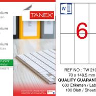 Tanex TW-2106 70x148.5 mm 100'lü Sökülebilir Etiket