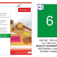 Tanex TW-2106 70x148.5 mm 100'lü Yeşil Floresan Laser Etiket