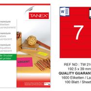Tanex TW-2107 192.5x39 mm 100'lü Kırmızı Floresan Laser Etiket