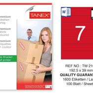 Tanex TW-2107 192.5x39 mm 100'lü Kırmızı Pastel Laser Etiket