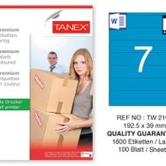 Tanex TW-2107 192.5x39 mm 100'lü Mavi Pastel Laser Etiket