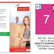 Tanex TW-2107 192.5x39 mm 100'lü Pembe Pastel Laser Etiket