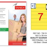 Tanex TW-2107 192.5x39 mm 100'lü Sarı Pastel Laser Etiket