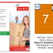 Tanex TW-2107 192.5x39 mm 100'lü Turuncu Pastel Laser Etiket