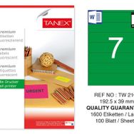 Tanex TW-2107 192.5x39 mm 100'lü Yeşil Floresan Laser Etiket