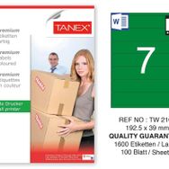 Tanex TW-2107 192.5x39 mm 100'lü Yeşil Pastel Laser Etiket
