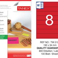 Tanex TW-2108 192x34 mm 100'lü Kırmızı Floresan Laser Etiket