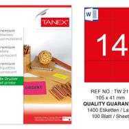 Tanex TW-2114 105x41 mm 100'lü Kırmızı Floresan Laser Etiket