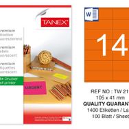 Tanex TW-2114 105x41 mm 100'lü Turuncu Floresan Laser Etiket