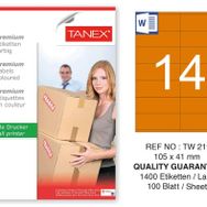Tanex TW-2114 105x41 mm 100'lü Turuncu Pastel Laser Etiket