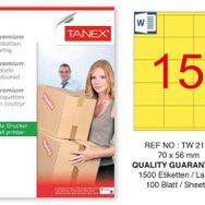 Tanex TW-2115 70x56 mm 100'lü Sarı Pastel Laser Etiket
