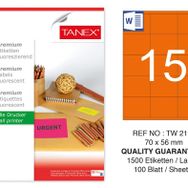 Tanex TW-2115 70x56 mm 100'lü Turuncu Floresan Laser Etiket