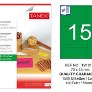 Tanex TW-2115 70x56 mm 100'lü Yeşil Floresan Laser Etiket