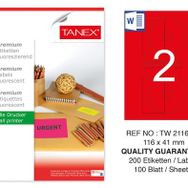 Tanex TW-2116 116x41 mm 100'lü Kırmızı Floresan Laser Etiket