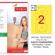 Tanex TW-2116 116x41 mm 100'lü Sarı Pastel Laser Etiket