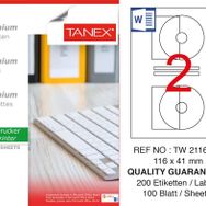 Tanex TW-2116 116x41 mm 100'lü Sökülebilir Etiket