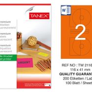 Tanex TW-2116 116x41 mm 100'lü Turuncu Floresan Laser Etiket