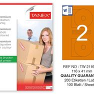 Tanex TW-2116 116x41 mm 100'lü Turuncu Pastel Laser Etiket
