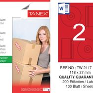 Tanex TW-2117 118x37 mm 100'lü Kırmızı Pastel Laser Etiket