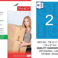 Tanex TW-2117 118x37 mm 100'lü Mavi Pastel Laser Etiket