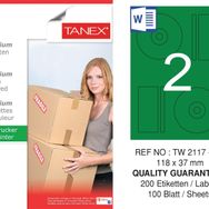 Tanex TW-2117 118x37 mm 100'lü Yeşil Pastel Laser Etiket