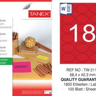 Tanex TW-2118 58.4x42.3 mm 100'lü Kırmızı Floresan Laser Etiket