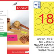 Tanex TW-2118 58.4x42.3 mm 100'lü Sarı Floresan Laser Etiket