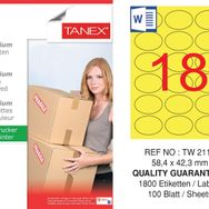 Tanex TW-2118 58.4x42.3 mm 100'lü Sarı Pastel Laser Etiket