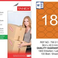 Tanex TW-2118 58.4x42.3 mm 100'lü Turuncu Pastel Laser Etiket