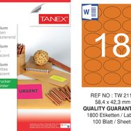 Tanex TW-2118 58.4x42.3 mm Flo Turuncu Laser Etiket