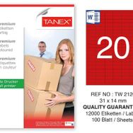 Tanex TW-2120 31x14 mm 100'lü Kırmızı Pastel Laser Etiket