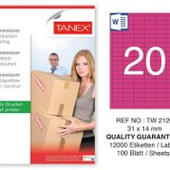 Tanex TW-2120 31x14 mm 100'lü Pembe Pastel Laser Etiket