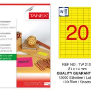 Tanex TW-2120 31x14 mm 100'lü Sarı Floresan Laser Etiket