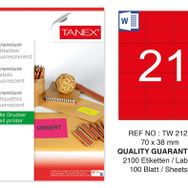 Tanex TW-2121 70x38 mm 100'lü Kırmızı Floresan Laser Etiket